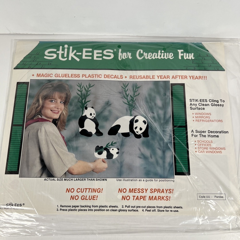 Panda Bears and Bamboo 1990 Vintage Stik-EES Vinyl Decals Window Clings NEW
